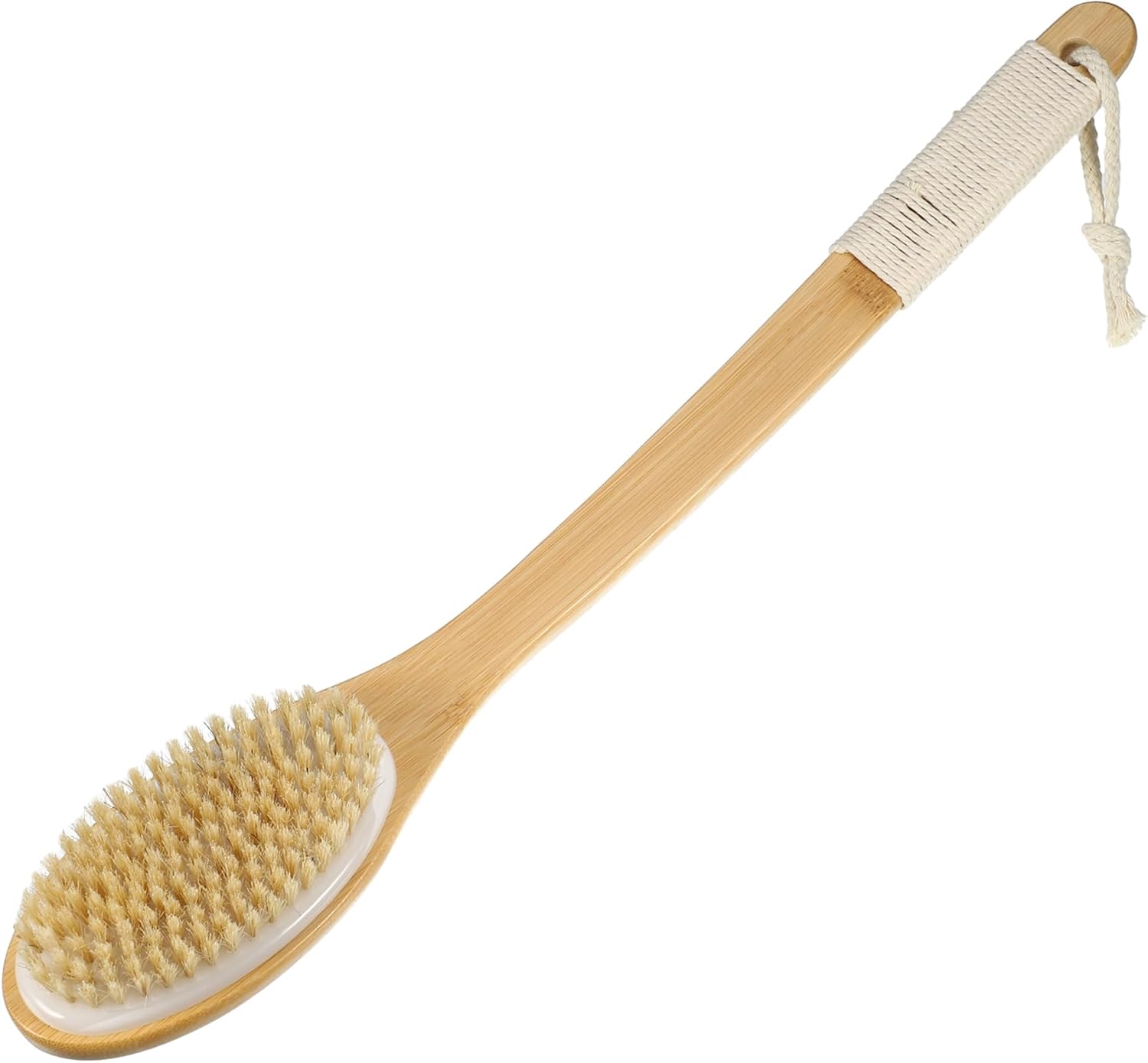 VOCOSTE Boar Bristle Dry Brushing Body Brush, 18inch Bath Brush Curved Long Handle for Shower, Wooden Body Brush for Showering and Exfoliating, Body Scrubber for Men Women