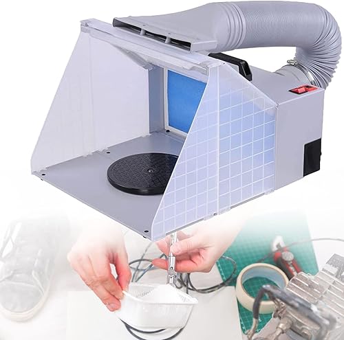 Cabina de aerosol de pintura aerógrafa, cabina de pintura portátil para aerógrafo, luces LED, ventiladores de tocadiscos y manguera de filtro, kit