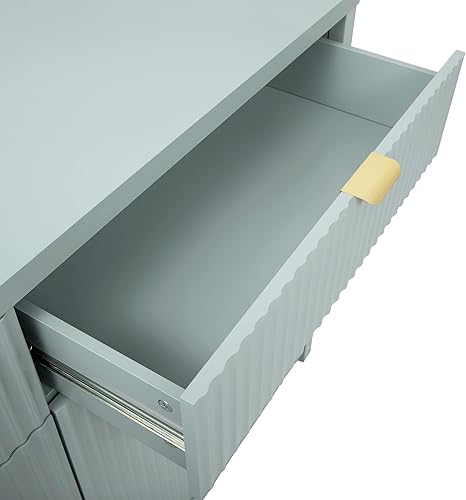 Miniatura 8 de Moderno armario de buffet de almacenamiento con patrón de ondas de 55 pulgadas con 2 cajones y 4 puertas, mesa consola de entrada de madera con