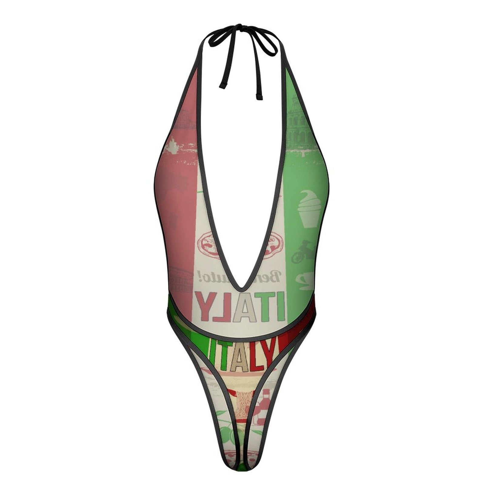 Italian Food Spots Map Flag Deep V Halter Lingerie Bodysuit Sexy Mesh Teddy Babydoll for Women 1 Piece XL