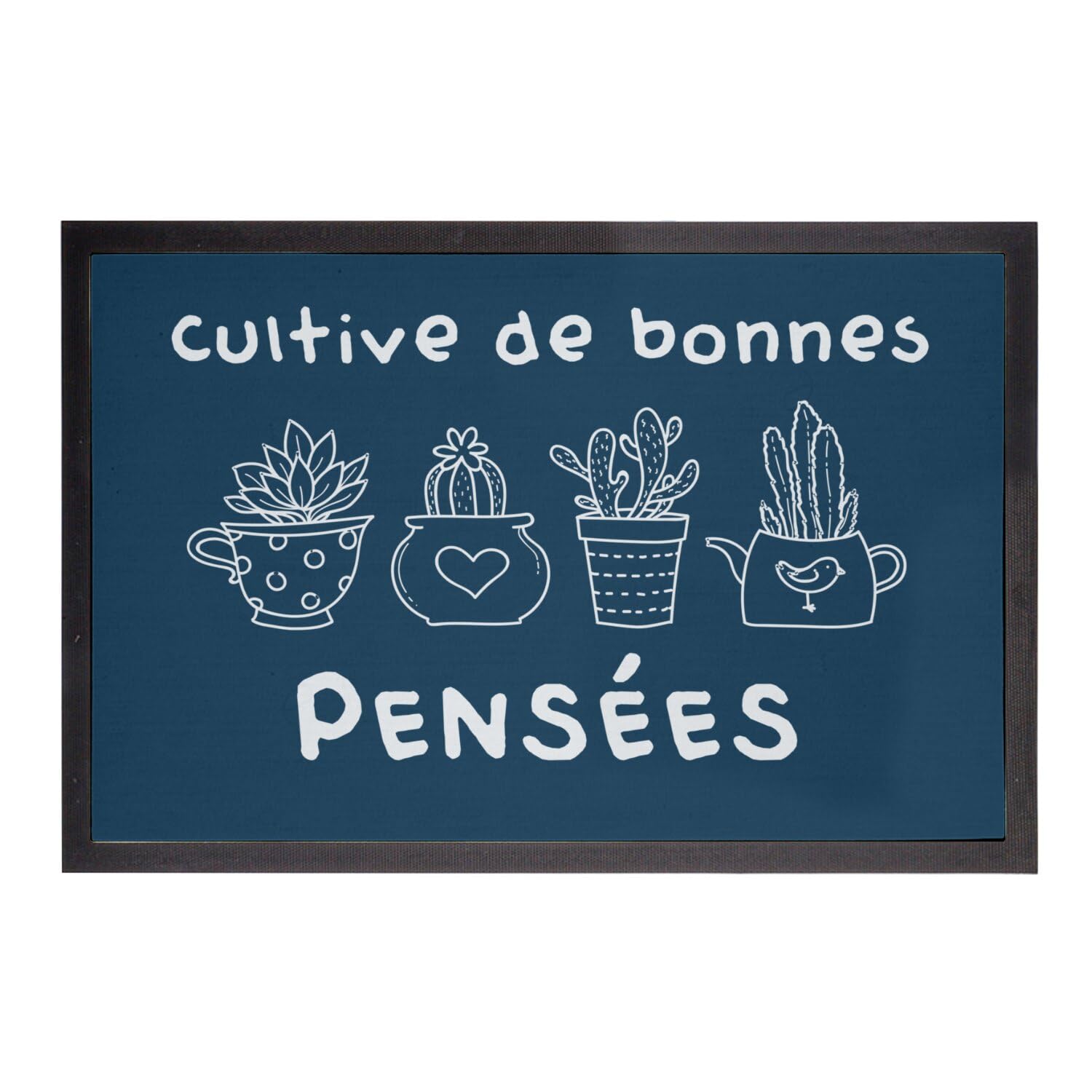 Paillasson bleu 75x50cm plantes et pot de jardinage pour entrée