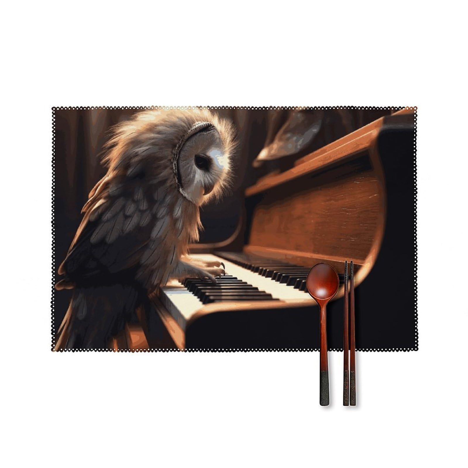 Owl Plays Piano Placemats Washable Not Fade Placemats Practical Heat Resistant Place Mats for Outdoor Patio Table Mats Kitchen Dining Party Decoration