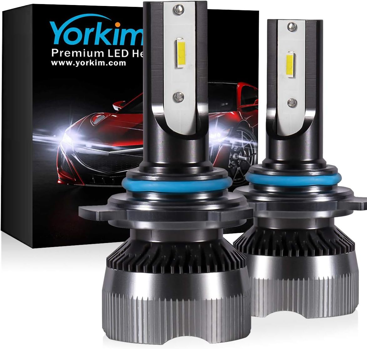 Yorkim 9012/HIR2 Led Headlight Bulb, All-in-One Conversion Kit with Silent Fan, 8000LM CSP Chips, Replacement for High/Low Beam Headlamp or Fog light, Adjustable Beam 6000K Cool White, Pack pf 2