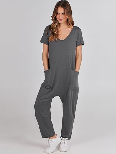 Miniatura 6 de ANRABESS Enterizo de verano de manga corta con cuello en V para mujer, estilo casual, holgado, con bolsillos