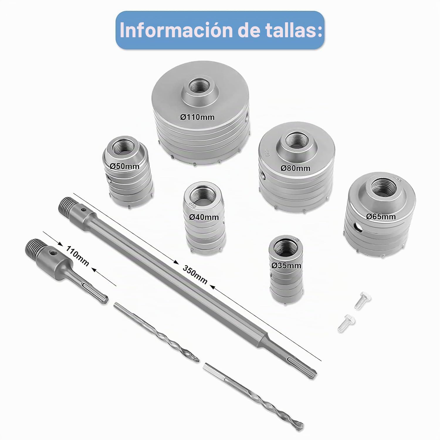 10Pcs TCT Juego de Sierra de Agujero de Hormigón, SDS Plus Extensión de Mango de Tungsteno de Mampostería Cortadores de Agujero de Pared para Taladrar Ladrillo Hormigón Cemento Piedra