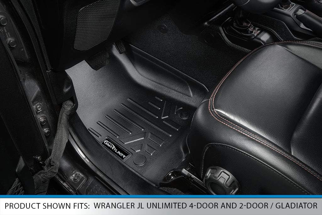 SMARTLINER Floor Mats 2 Rows and 5ft Rugged Bed Liner Set Black Compatible with 2020-2023 Gladiator with Non-Lockable Rear Underseat Storage