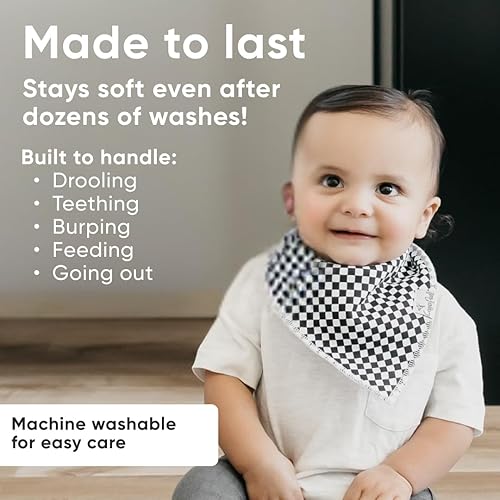 Miniatura 189 de Copper Pearl Paquete de 4 baberos de algodón suave para babeo y dentición, baberos absorbentes para bebés niñas y niños, ajustables para adaptarse a