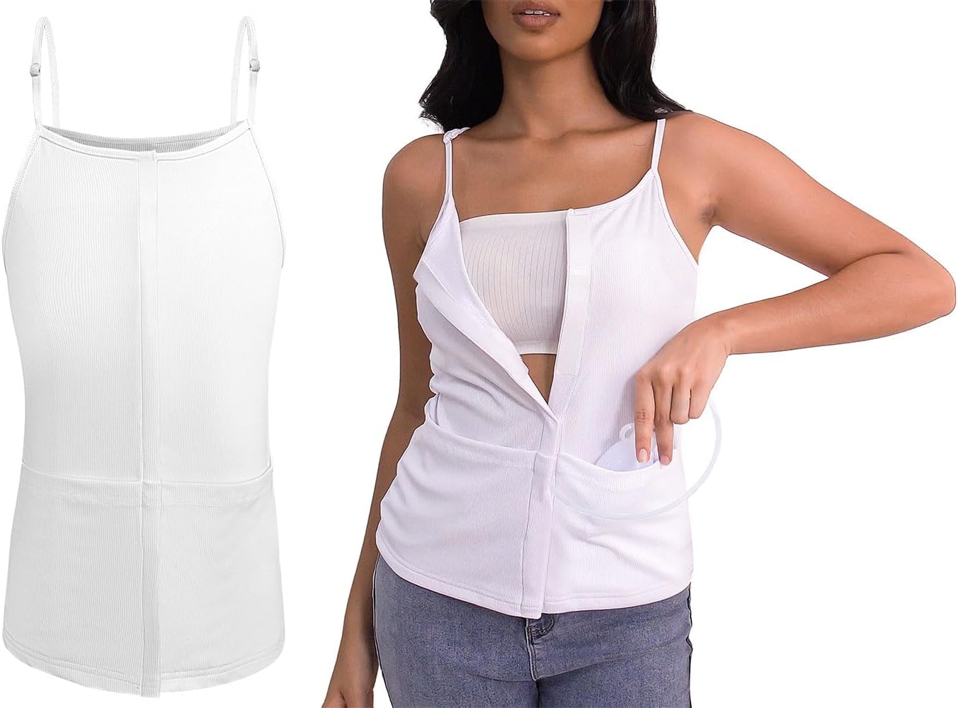 Post Mastectomy Shirts with Drain Pockets Breast Surgery Mastectomy Camisole Top with Hook and Loop Closure