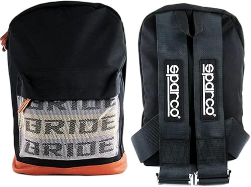 Miniatura 3 de W-POWER Q1-TECH, JDM Bride Racing Mochila de viaje para laptop con parte inferior marrón con correas de arnés ajustables, Gradación, Correa negra