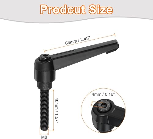 Miniatura 43 de uxcell 2 perillas ajustables M8 x 3.150 in, mango de rosca macho, botón de trinquete de liberación rápida, perno giratorio para maquinaria de torno