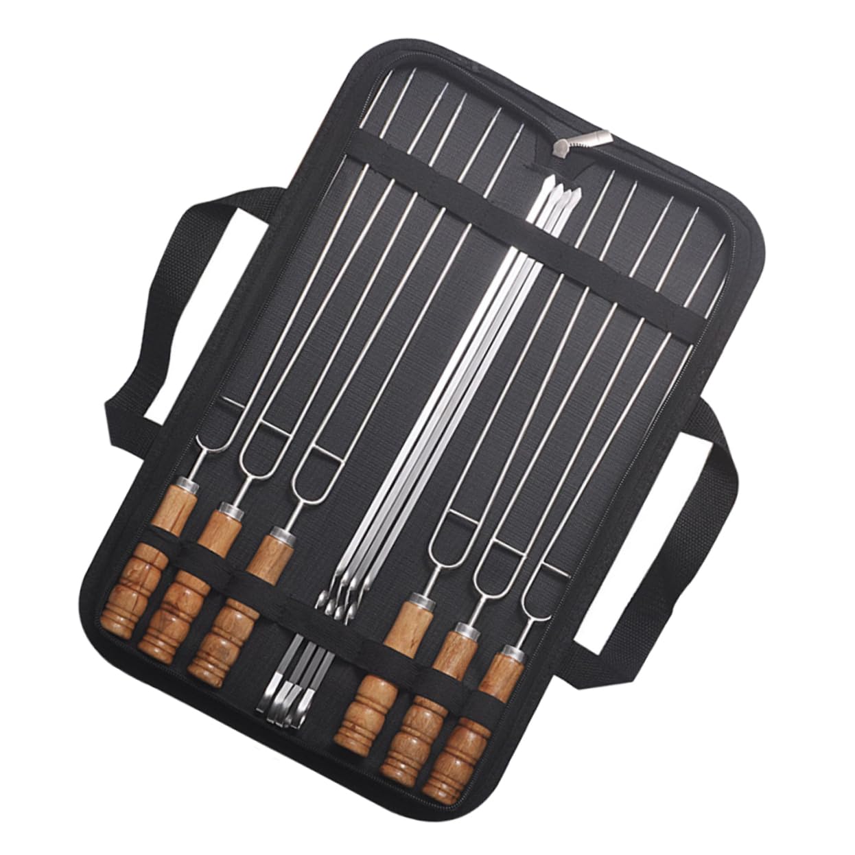VICASKY 10 spiedini in acciaio inox con custodia, durevoli strumenti per barbecue sicuri e grigliate, per campeggio e barbecue all'aperto, antiruggine