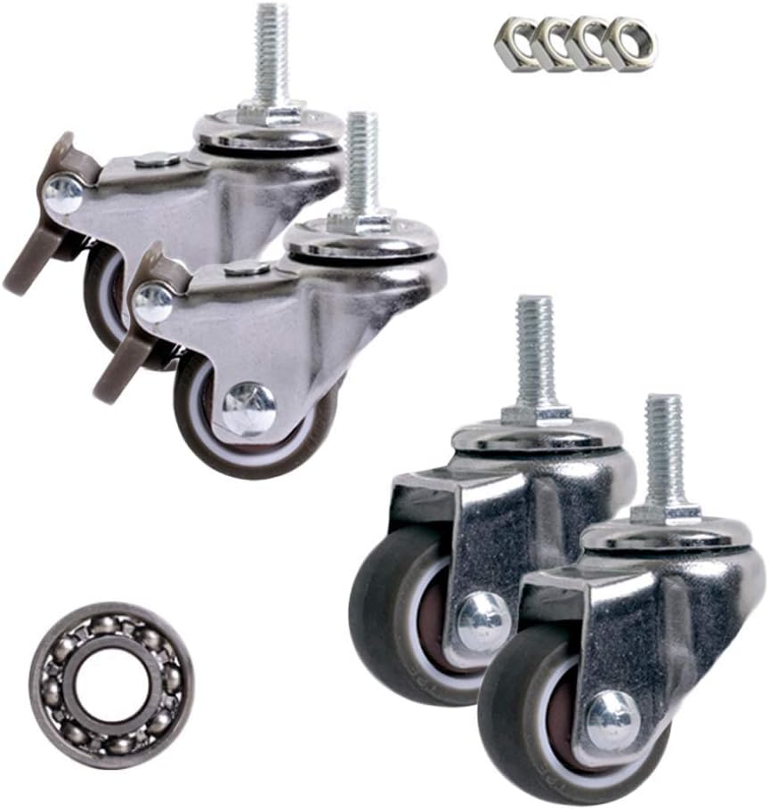 Casters, Swivel Stem Caster,TPE Material Castors Furniture Wheel,Caster with Brakes,Threaded Rod Installation,for Desk Chair Coffee Table Toy,Wear-Resistant,Precision Bearing Chair Wheels