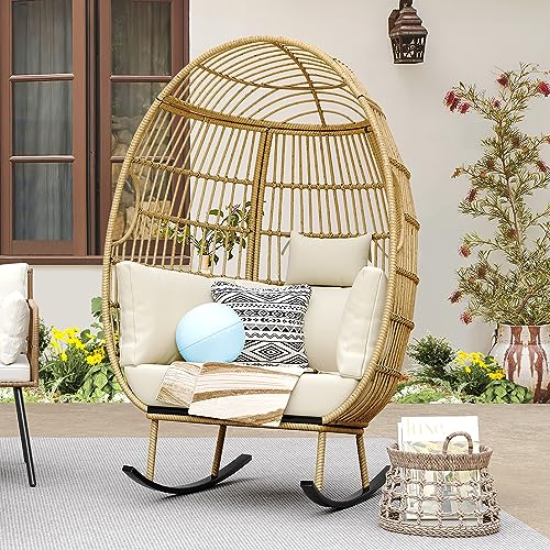 YITAHOME Hängesessel mit Kissen, Max. Belastung 168kg, Hängesessel Outdoor 101.5x90x155cm, Hängesessel Stabiler Rattan Outdoor Schaukel-Eierstuhl, Indoor & Outdoor