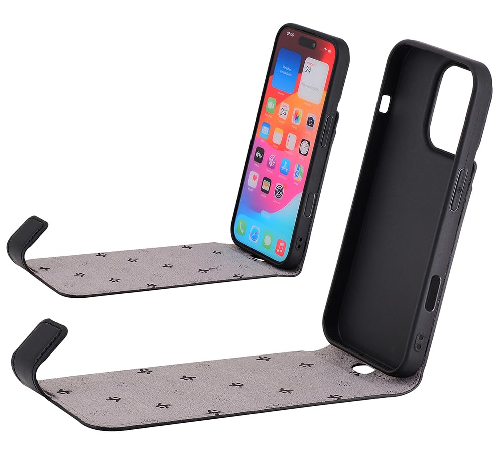 Suncase Original Flip-Style (Ultra-Slim) kompatibel mit iPhone 16 Pro (6,3 Zoll) Hülle Ledertasche Tasche Schutzhülle Case Cover Hülle in schwarz