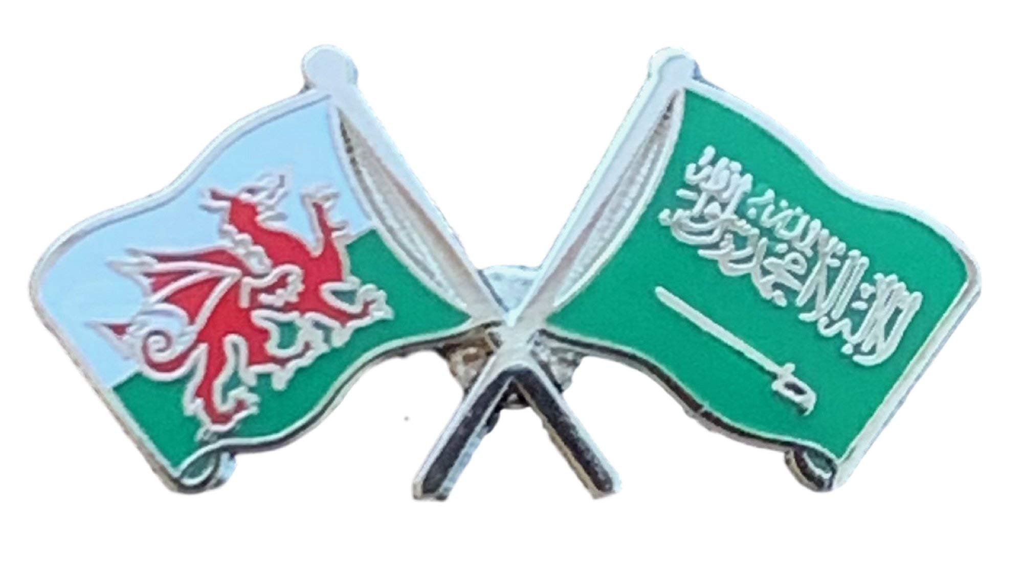 Emblems-Gifts Red White Black Yellow Wales & Saudi Arabia Flags Friendship Courtesy Enamel Lapel Pin Badge T441
