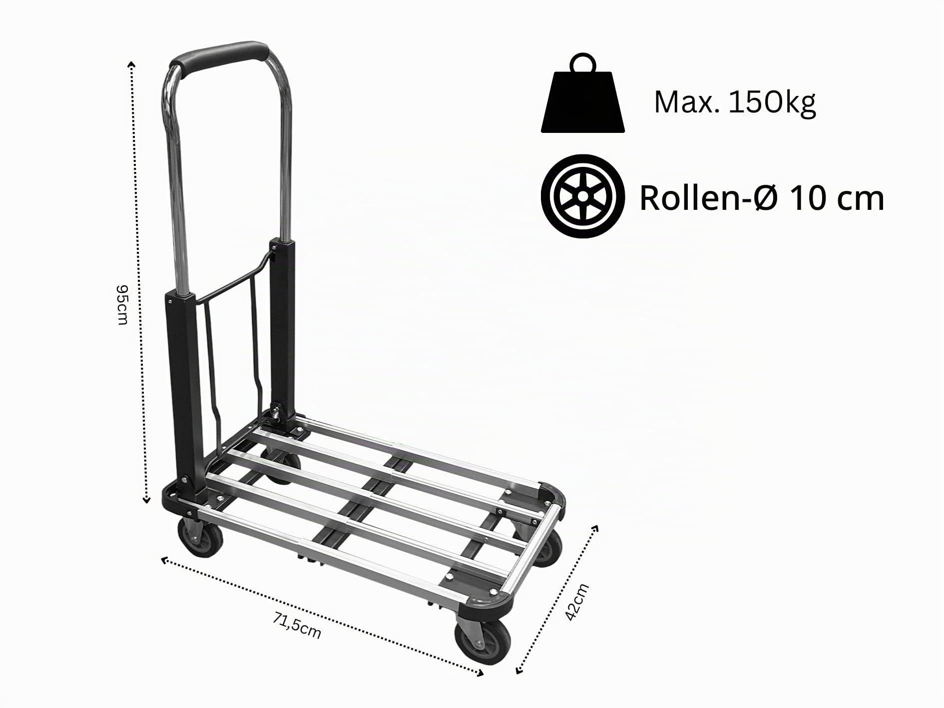 Klappbarer Plattformwagen | 150 kg Tragfähigkeit | 1 Stück | Robuste und Platzsparende Transportlösung für Lager, Werkstatt und Haushalt