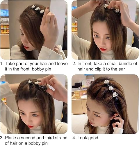 Miniatura 5 de 4 pinzas para el cabello trenzadas con piedra de cristal brillante con 3 clips pequeños, horquilla en forma de perla, clip de pelo trenzado con