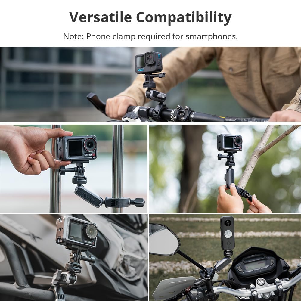 PGYTECH CapLock Fahrrad Lenkerhalterung Aluminium Motorrad Actioncam Klemme | Schnellverschluss Lenker Halterung, 360 Panorama Dual-Kugelkopf, 1/4 Zoll Gewindeadapter, für DJI/GoPro/Insta360