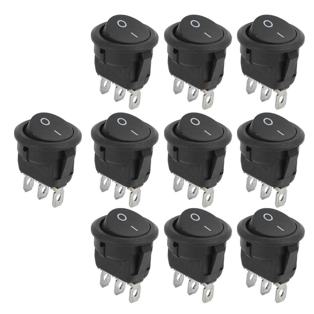 Mini Interruttori a Bilanciere 10 Pezzi On-Off 2 Posizioni Interruttore Rotondo a 3 Pin in Plastica per Uso Industriale e Barca Nera Accessori Elettrici Industriali e Marini 156