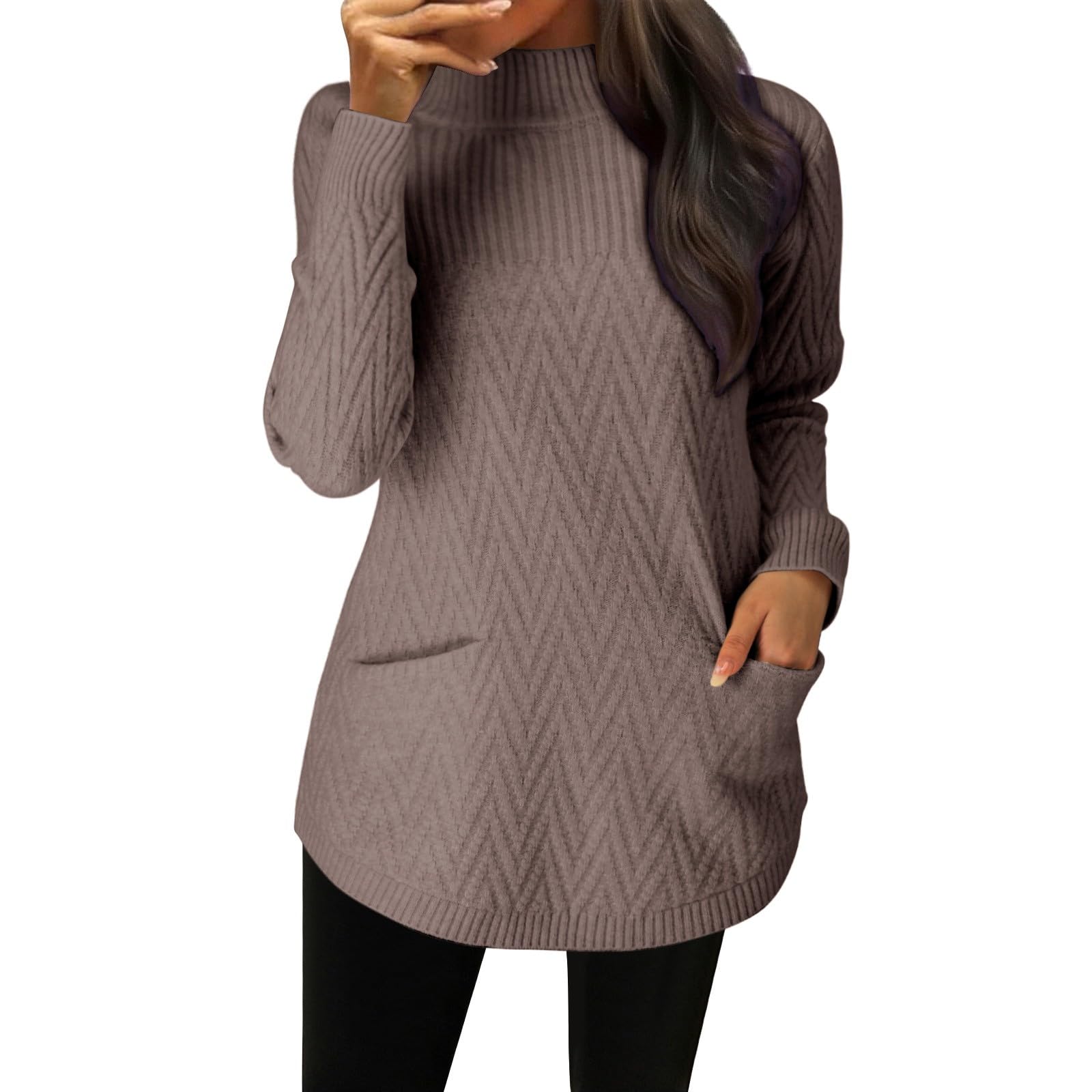 Holiday Sweaters for Women Knit Warm Winter Jumpers Mockneck Long Sleeve Thermal Pullover Tops Oversize Dressy Blouse Shirt