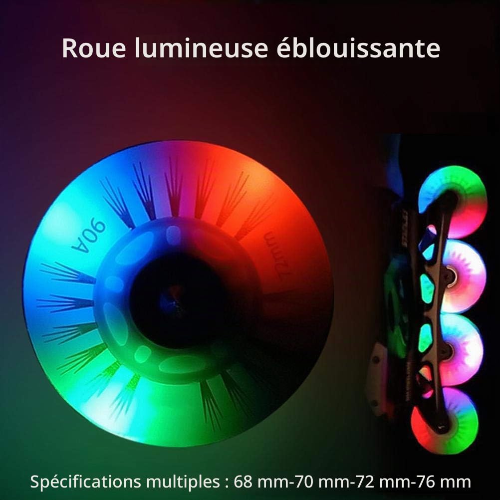 Lot de 8 roues de rollers à roulettes lumineuses avec flash LED 70 mm pour enfants et adolescents