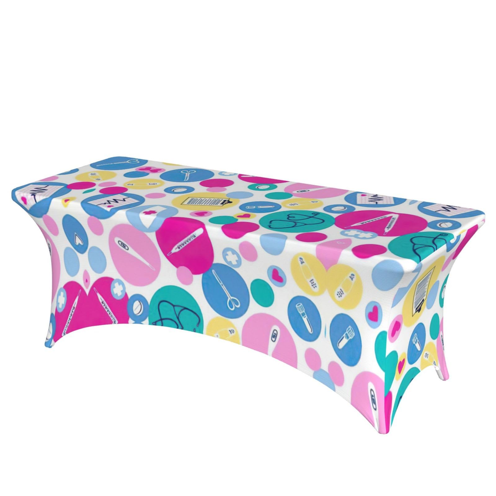 Nappe élasthanne 1,8 m imprimé infirmière pour habiller une table sans repassage