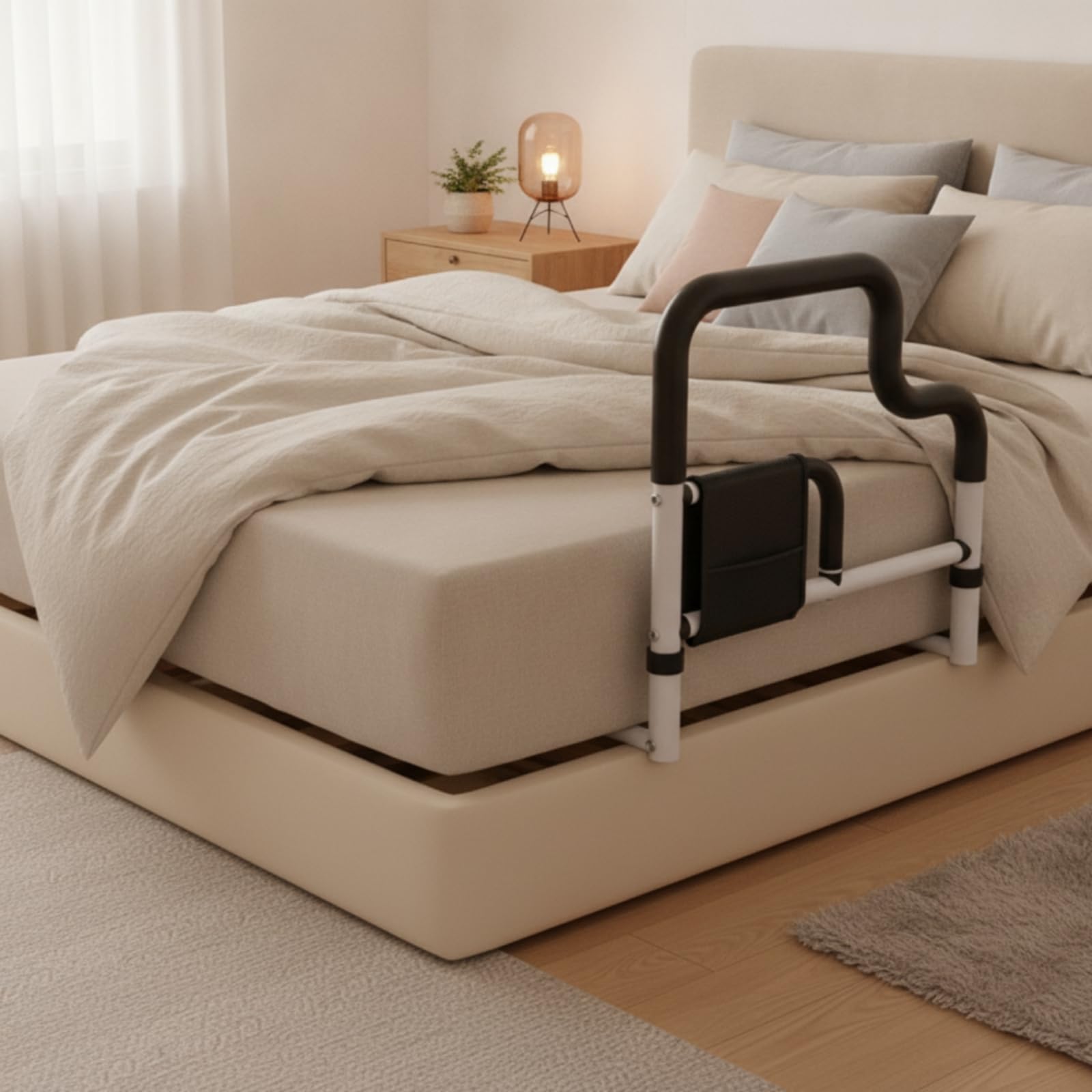 Sponda da Letto con Maniglia di Supporto Autoportante Sponda da Letto con Doppie Maniglie Stabile Barra Anticaduta per, U A Quattro Altezze Regolabili, Ispessito E Rinforzato