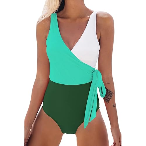 CUPSHE Women's One Piece Swimsuit Wrap Color Block Tie Side Bathing Suit
