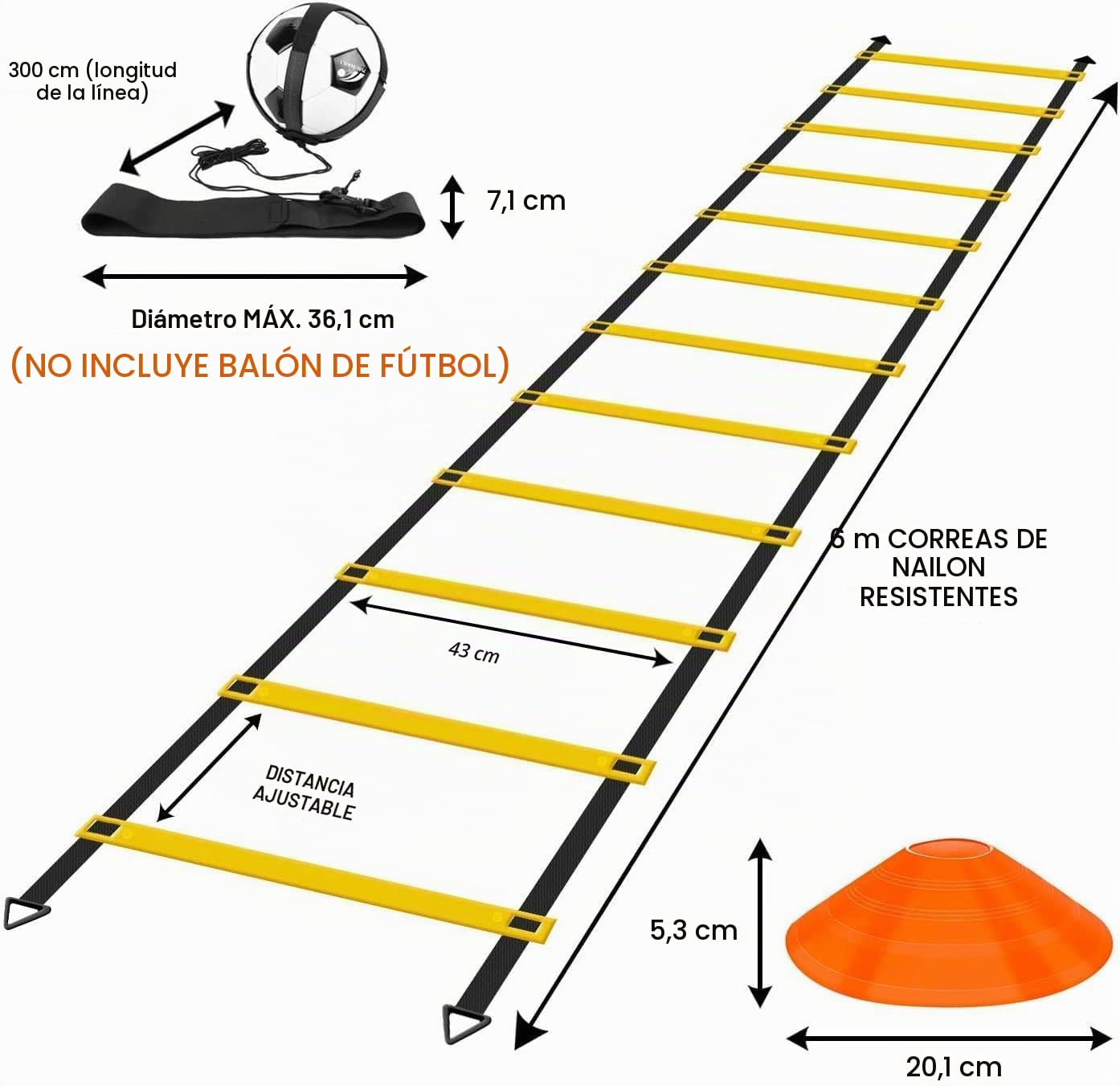 Kit Entrenamiento Futbol niños Velocidad y Agilidad de fútbol Escalera de Agilidad y Cono,paracaídas para Correr con Resistencia,Cono Deportivo,Clavos metálicos y Bolsa de
