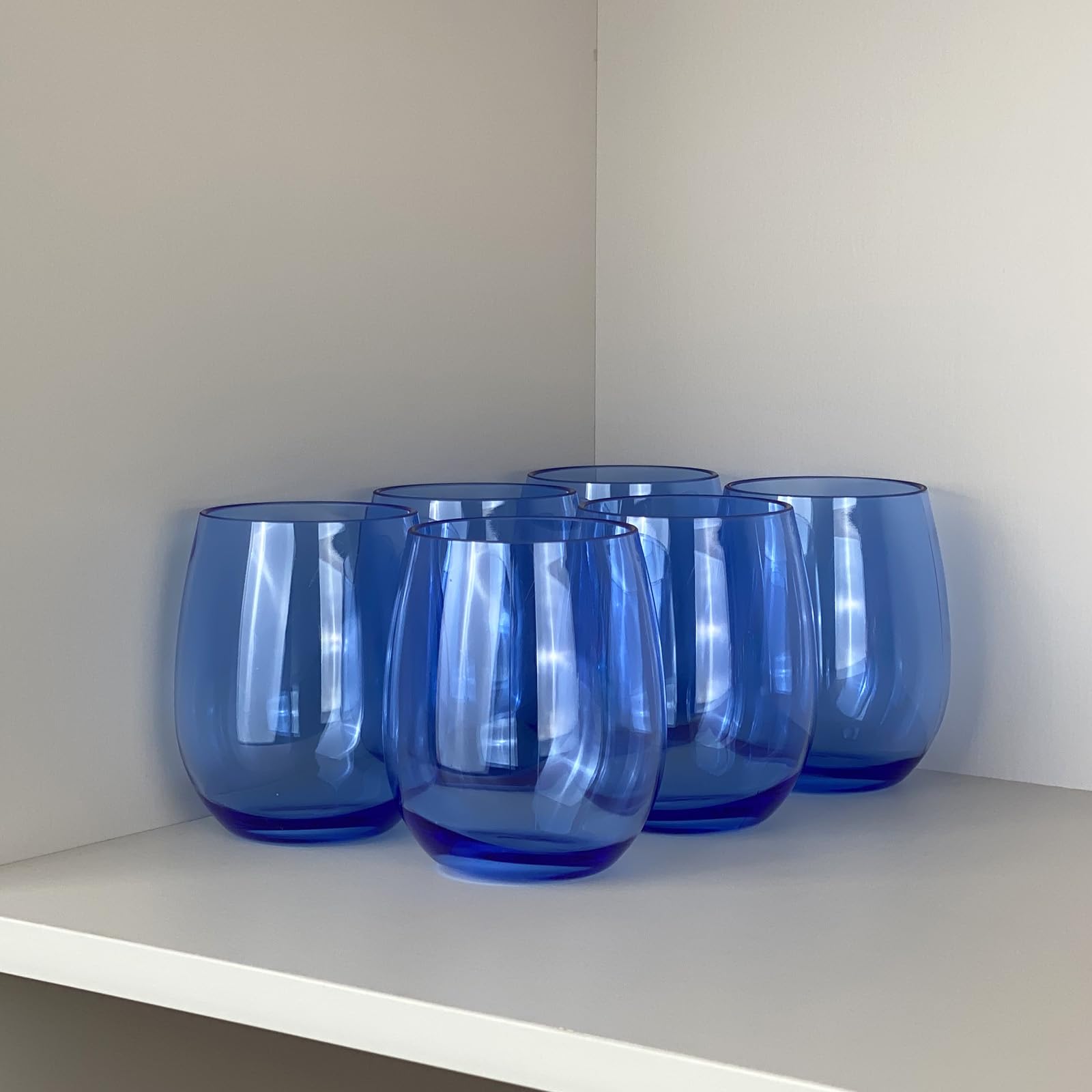 Lot de 6 verres à vin en acrylique de 591 ml, incassables et empilables, sans BPA, passent au lave-vaisselle, gobelets réutilisables pour fêtes et utilisation au bord de la piscine (bleu