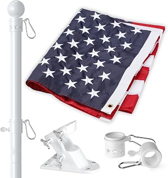 American Flag with Pole for House, 6FT Flag Pole Kit with us flag 3x5 heavy duty outdoor indestructible, Tangle Free Flag Pole with Bracket for Residential, Commercial, Outdoors Garden, White