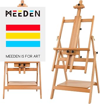 MEEDEN Large Studio Artist Easel, Adjustable Studio Painting Easel, Solid Beechwood H Frame Easel, Display Art Easel for Watercolor, Acrylic, Oil Painting, Adjusts to Max 88", Hold Canvas Up to 59"