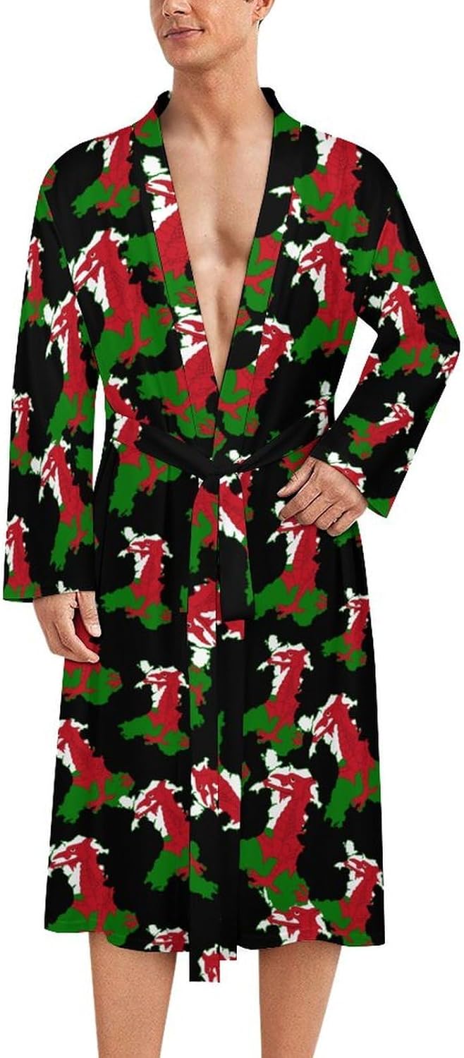 Flag Map of Wales Mens Robe Long Bathrobe for Women Bath Robes Lightweight Soft Printed Sleepwear