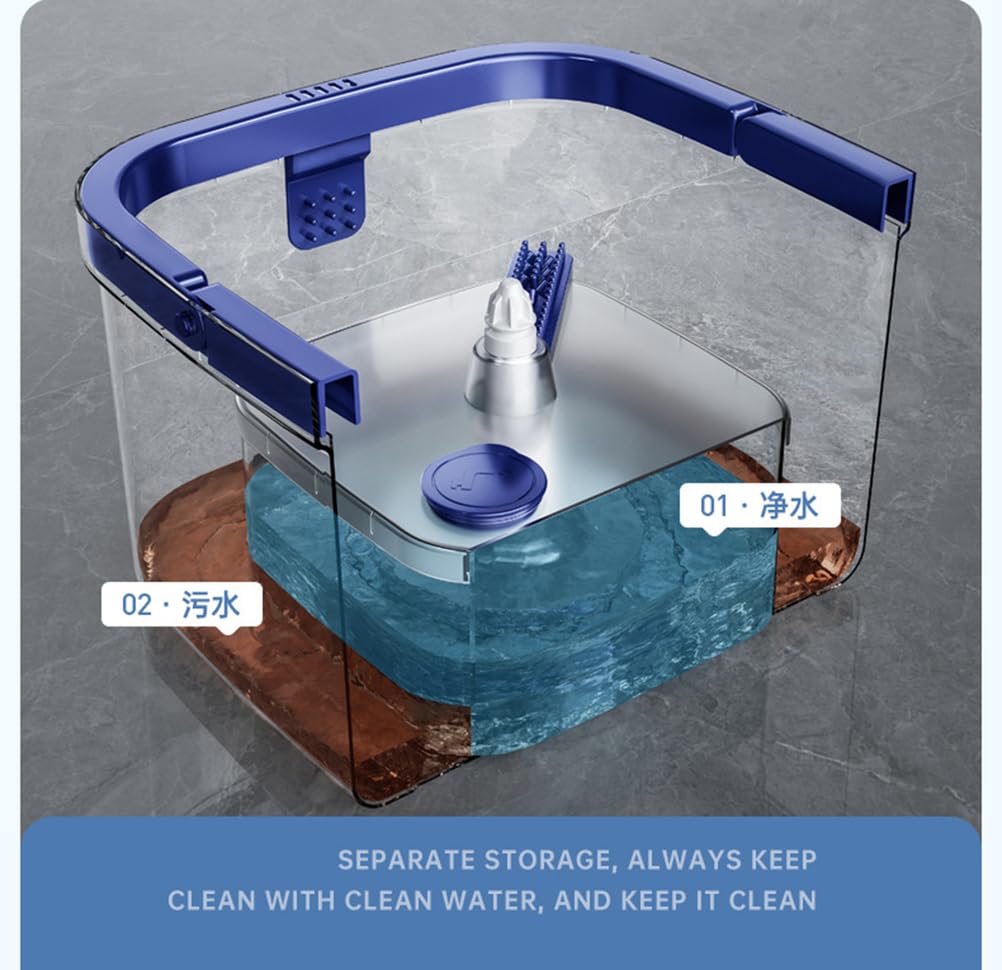 Fregona Cuadrada giratoria con Cubo para Agua Limpia y Sucia, Cabezal Giratorio de 360°, con 2 Almohadillas de Microfibra reemplazables para Suelos de Madera, baldosas y mármol.
