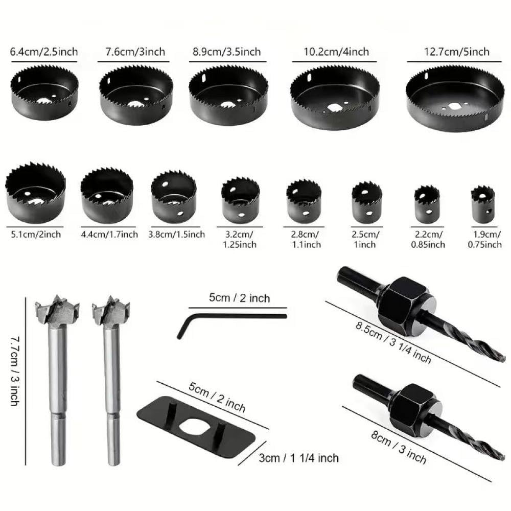 Juego de sierras perforadoras, 21 piezas, kit de sierra perforadora de 19 mm a 127 mm, mandriles de sierra perforadora, llave hexagonal con caja de almacenamiento, ideal para tableros de PVC de made