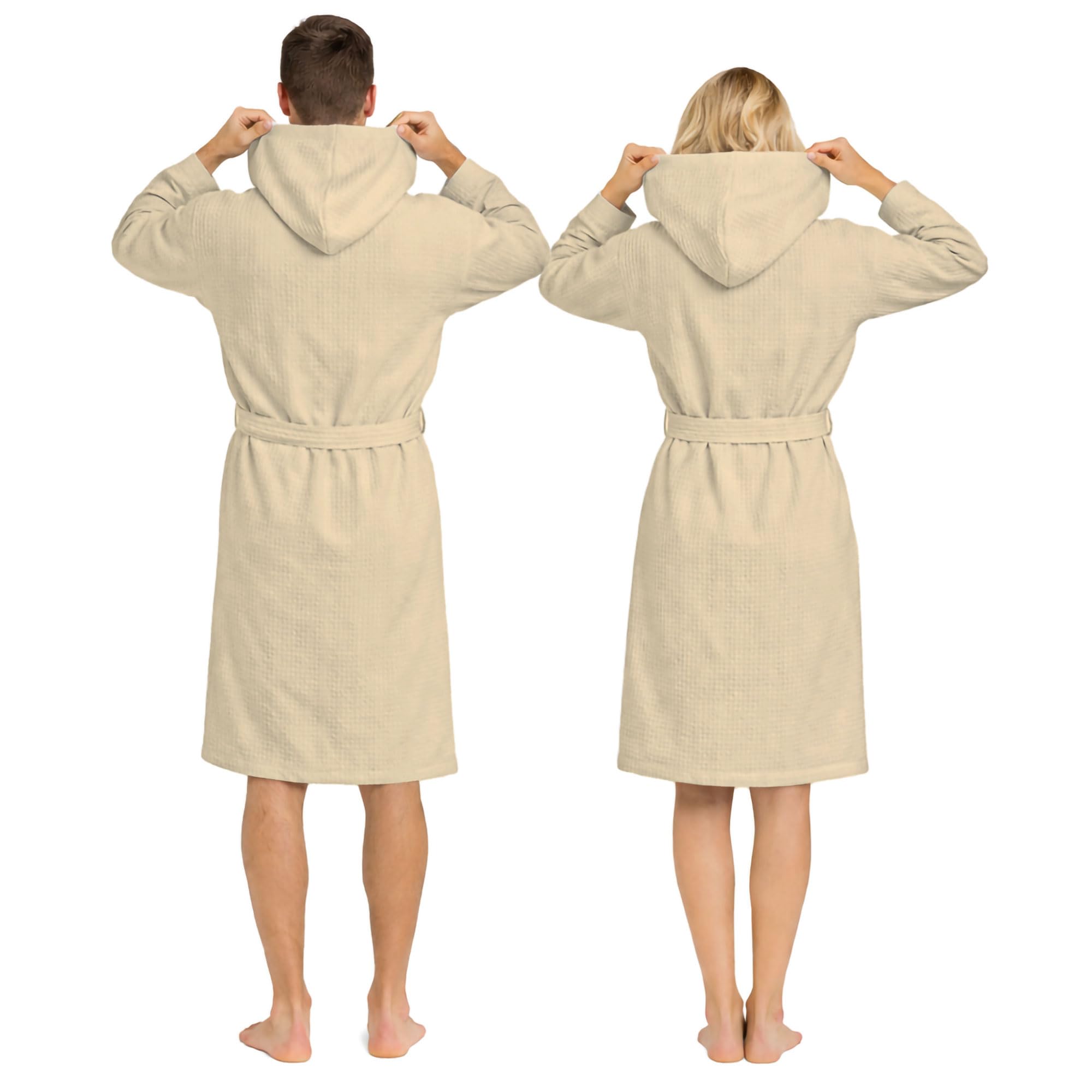 Accappatoio Nido d’Ape Unisex in cotone Uomo Donna con Cappuccio, Cintura e Tasche – Leggero, Assorbente, Traspirante – Ideale per Casa, Piscina, Palestra, SPA e Viaggi