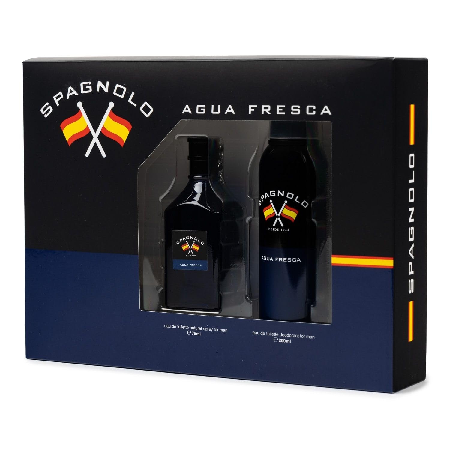 SPAGNOLO - Agua Fresca, Estuche de Regalo Hombre, Colonia 75 ml + Desodorante Spray 200 ml, Eau de Toilette Natural y Masculina, Aroma Oriental Amaderado, Fragancia Fresca, Clásica y de Larga Duración
