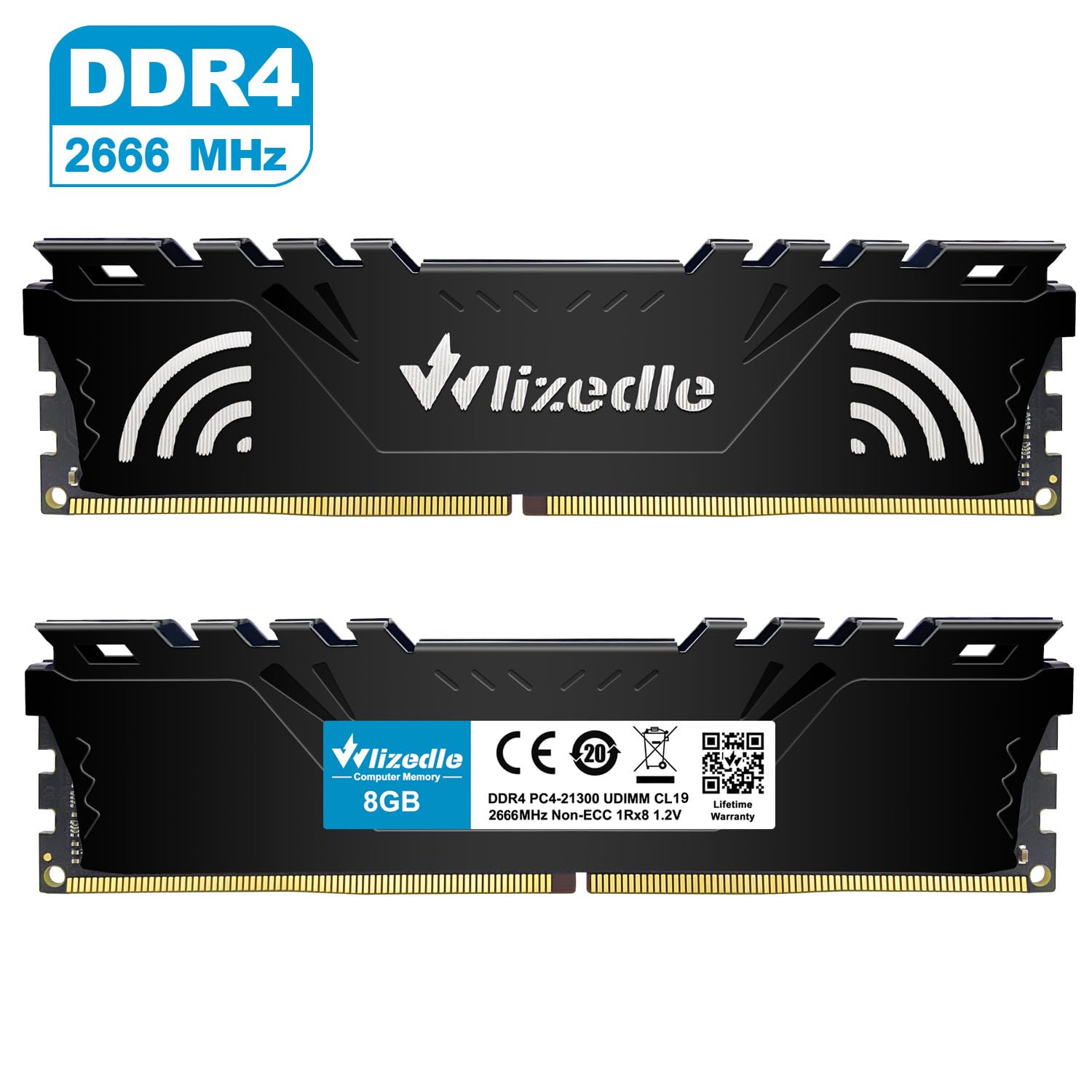 Wlizedle 16GB Kit (2x8GB) DDR4 Memoria RAM 2666MHz CL19 UDIMM, Memória de Computador PC4-21300 288-Pin 1,2V Non-ECC Módulo de RAM Upgrade para Ordenador de Sobremesa(Negro) — view 6