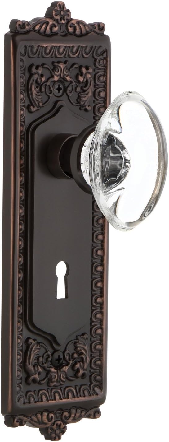 Nostalgic Warehouse Egg & Dart Plate with Keyhole Oval Clear Crystal Glass Knob, Single Dummy, Antique Pewter