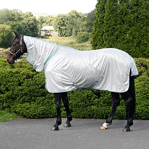 Masta Horse Fly Rug with Neck - Vento Rugs for Horses - Soft Mesh Fabric & Anti-Rub Lining - Silver Size 6ft 3inch