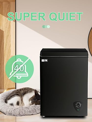 Miniatura 5 de WANAI - Congelador de pecho pequeño y profundo, 3.5 pies cúbicos, mini congelador de puerta superior de pie negro, 7 termostatos ajustables y cesta