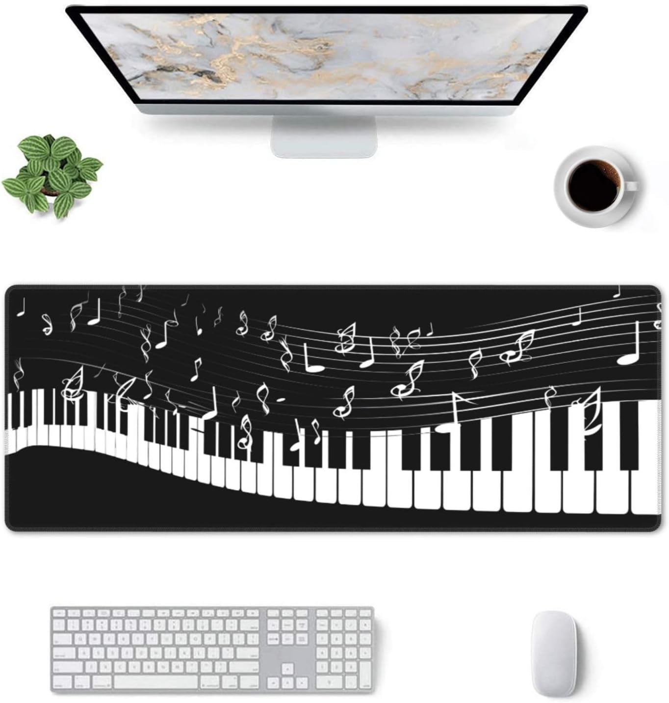 Black and White Piano Music Large Mouse Pad, 31.5 X 11.8 Inch Rubber Base Gaming Mousepad, Long Keyboard Pad Mouse Mat for School Office Home Desk Accessories