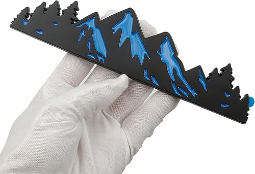 Vista 20 de Emblema de automóvil de montaña, efecto 3D, logotipo de insignia de bosque de montaña, material ABS, para portón trasero, montañas, para automóvil