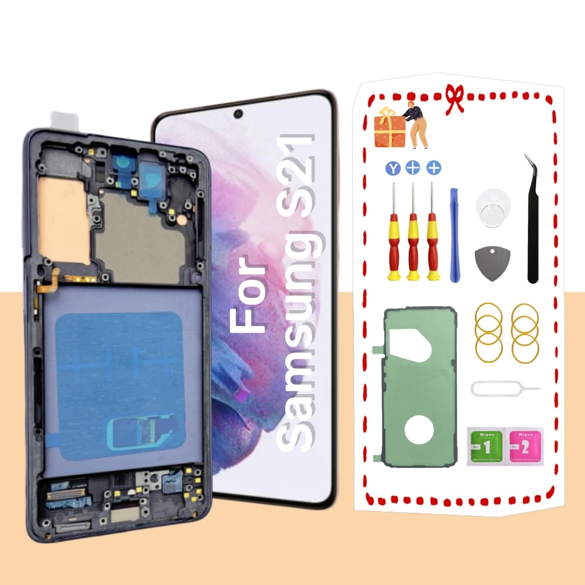 OLED Screen for Samsung Galaxy S21 LCD Screen Replacement for Samsung Galaxy S21 5G Touch Digitizer Display Screen Assembly with Frame G991B G991U Black Support Fingerprint