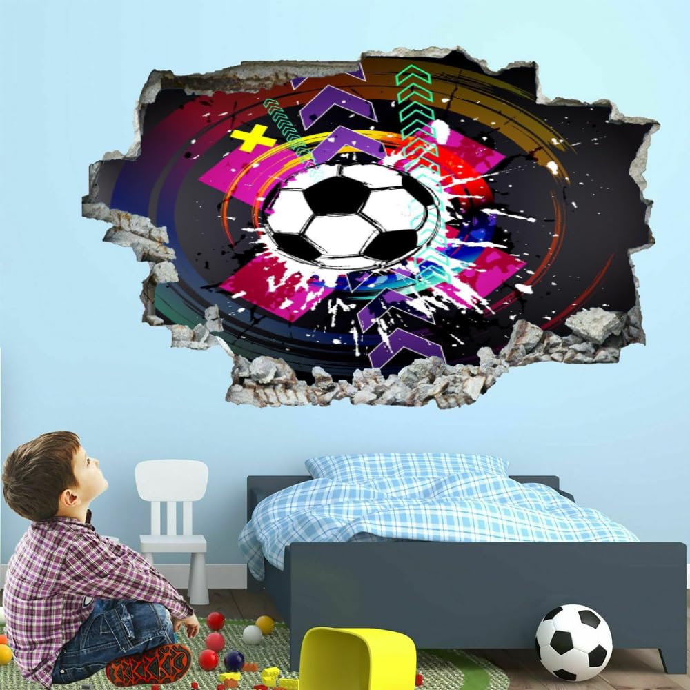 Decalcomanie Da Muro 3D Smashed Art Decor Calcio Tatuaggi Da Parete Wall Stickers Arte Astratta Per Ragazze Bambini Adesivo Murale Regalo Per La Casa 120x80cm