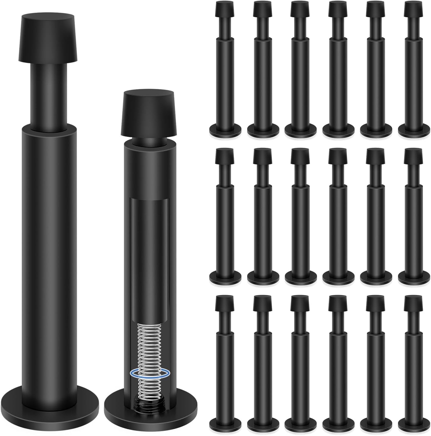 20 Pack Black Door Stops 4.4 Inch Spring Door Stop Wall Mounted Soft Rubber Door Bumper Tips Wall Protector Door Stopper for Bottom of Door