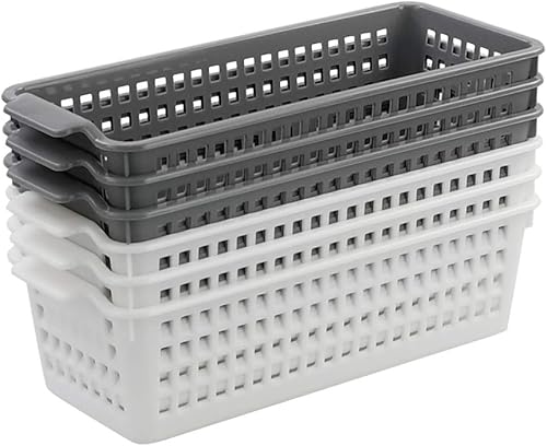 Miniatura 2 de Vcansay Cestas de almacenamiento rectangulares pequeñas y delgadas de plástico, 6 paquetes
