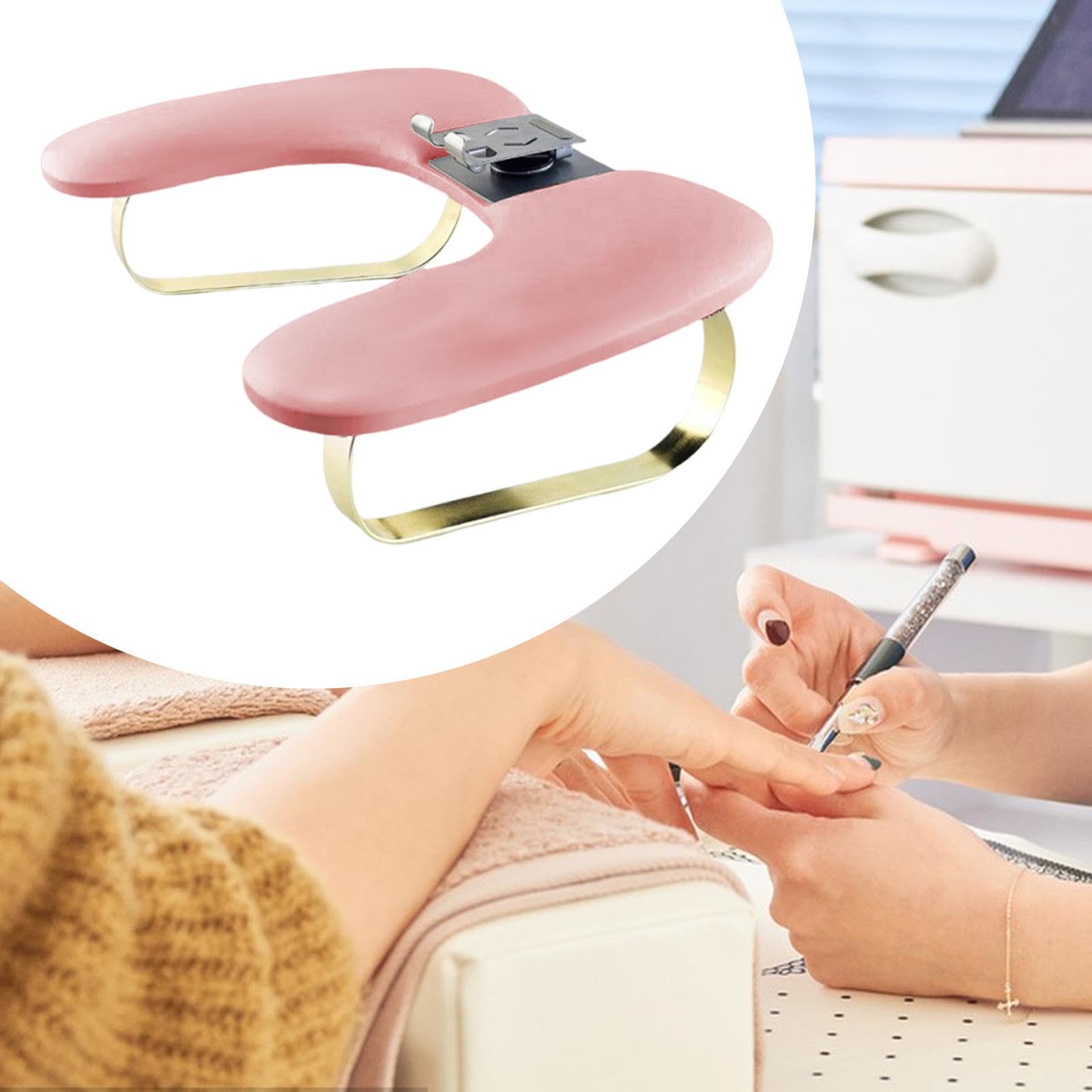 Cojín de Manicura, Reposamanos para Uñas, Mesa Ergonómica, Soporte para Teléfono de Cuero PU, Adecuado para Manicura en Casa, Salón Profesional, Rosa