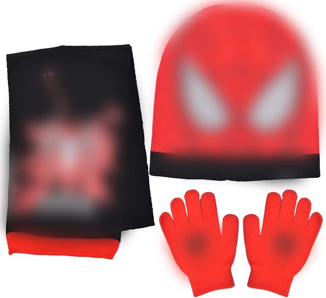 Miotlsy Hat Scarf And Gloves Set with Spiderman, Spiderman Winter Set, Accessories for Kids Warmer Gloves Fleece Lined for Men and Women Outdoor Sports Gift Idea for Men and Women