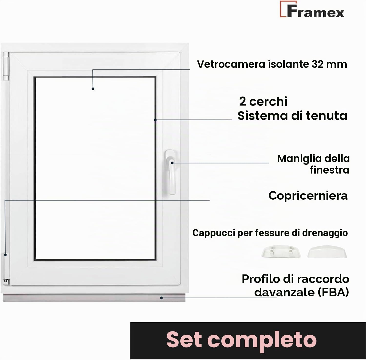 Finestra Seminterrata Piccola in PVC Bianco, Larghezza x Altezza 100 x 50 cm (1000 x 500 mm), Doppi Vetri (32 mm), Anta-Ribalta, Girevole DIN Sinistra – Premium